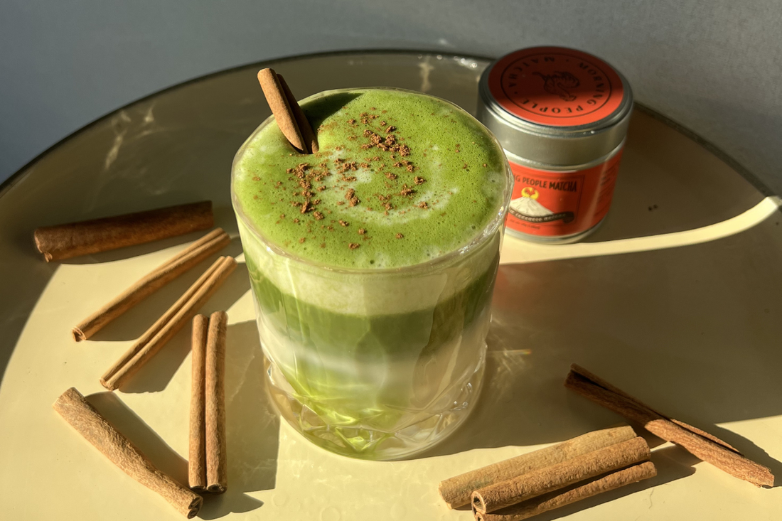 Cinnamon Roll Matcha Latte with Cream Cheese Cold Foam